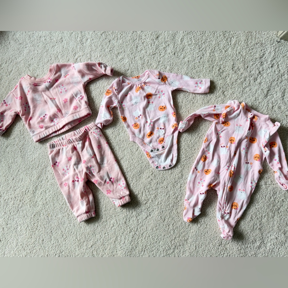 Old Navy Pink Pumpkin and Floral Bodysuit Set size 0-3m